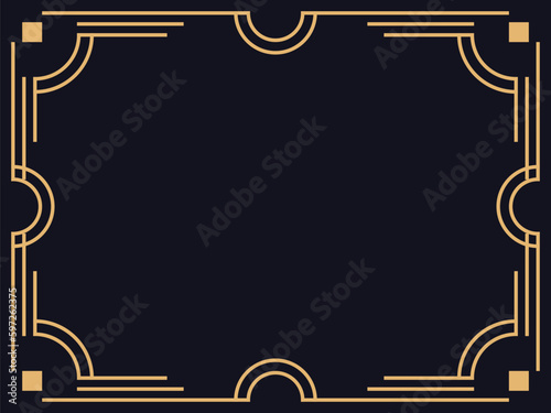 Art deco frame. Vintage linear border. Design a template for invitations, leaflets and greeting cards. The style of the 1920s - 1930s. Vector illustration