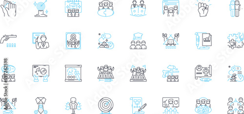Workplace training linear icons set. Learning, Skill-building, Development, Education, Coaching, Mentoring, Improvement line vector and concept signs. Performance,Productivity,Efficiency Generative AI