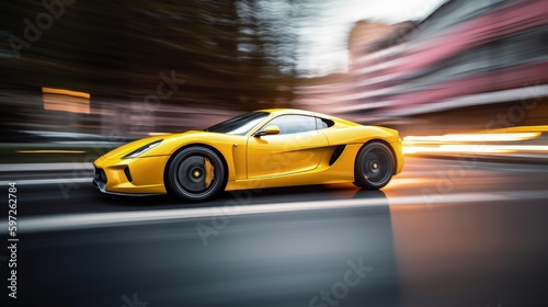 yellow car speeding