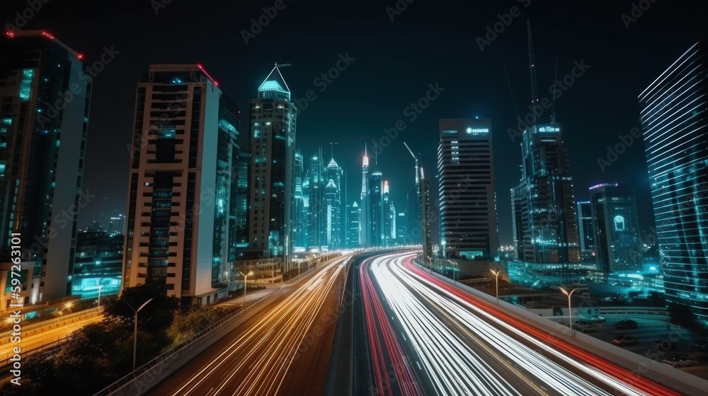 Fototapeta premium Futuristic Highways: Speeding through the City with Light Trails