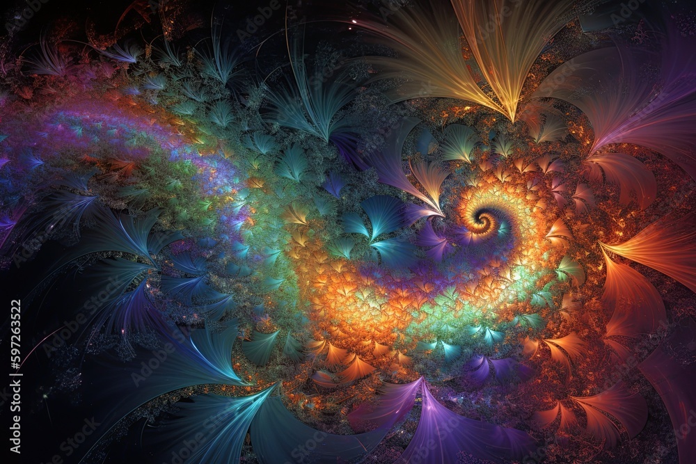 bold and vibrant colors with deep blues, fiery oranges, electric greens, and passionate purples all working in harmony to create sense of movement and depth. Abstract fractals painting. AI-generated bold and vibrant colors with deep blues, fiery oranges, electric greens, and passionate purples all working in harmony to create sense of movement and depth. Abstract fractals painting. AI-generated