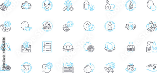 Meatless meals linear icons set. Vegetarian, Vegan, Plant-based, Meat-free, Tofu, Lentil, Chickpea line vector and concept signs. Mushroom,Broccoli,Cauliflower outline illustrations Generative AI