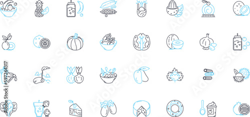Cuisine arts linear icons set. Gastronomy, Culinary, Flavorful, Fusion, Gourmet, Seasonal, Savory line vector and concept signs. Artisanal,Tasty,Locally-sourced outline illustrations Generative AI