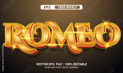 Romeo 3d editable gold vector text effect