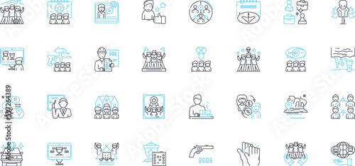 Cooperation and assistance linear icons set. ollaboration, Support, Partnership, Unity, Synergy, Teamwork, Coordination line vector and concept signs. Cohesion, Symbiosis, Harmonization Generative AI