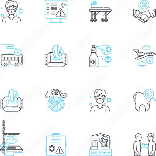 Virus linear icons set. Pandemic, Outbreak, Contagious, Pathogen, Infectious, Bacteria, Pathology line vector and concept signs. Epidemic,Vaccine,Infection outline illustrations Generative AI