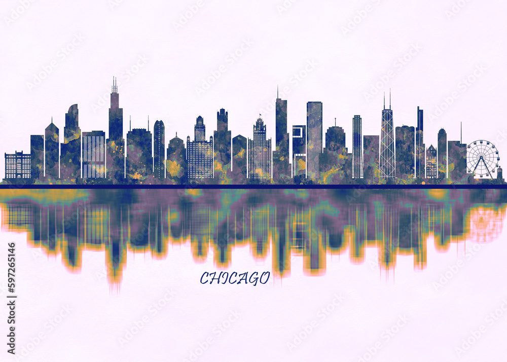 Chicago Skyline. Cityscape Skyscraper Buildings Landscape City Background Modern Architecture Downtown Abstract Landmarks Travel Business Building View Corporate