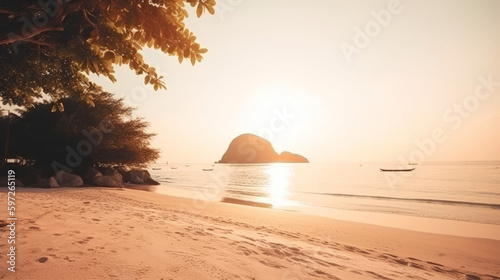 Romantic beach tropical background Illustration AI Generative.