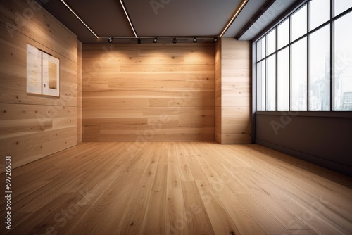 empty room with a window wooden floor and wooden walls