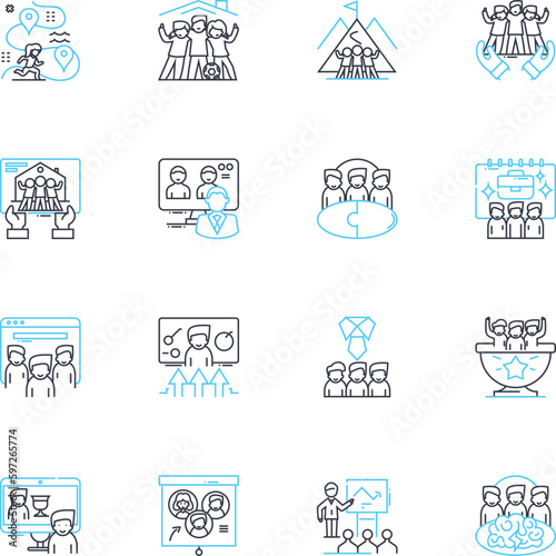 Synergy and coordination linear icons set. Collaboration, Integration, Teamwork, Harmony, Alignment, Symbiosis, Unity line vector and concept signs. Accord,Consensus,Cooperation outline Generative AI