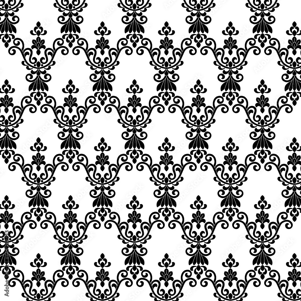 Black and white seamless damask pattern