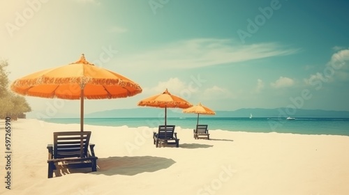 Summer holiday beach background. Illustration AI Generative. © olegganko