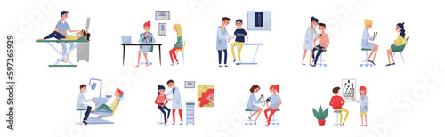 Medical Checkup with Doctors Examining Patients Characters Vector Set