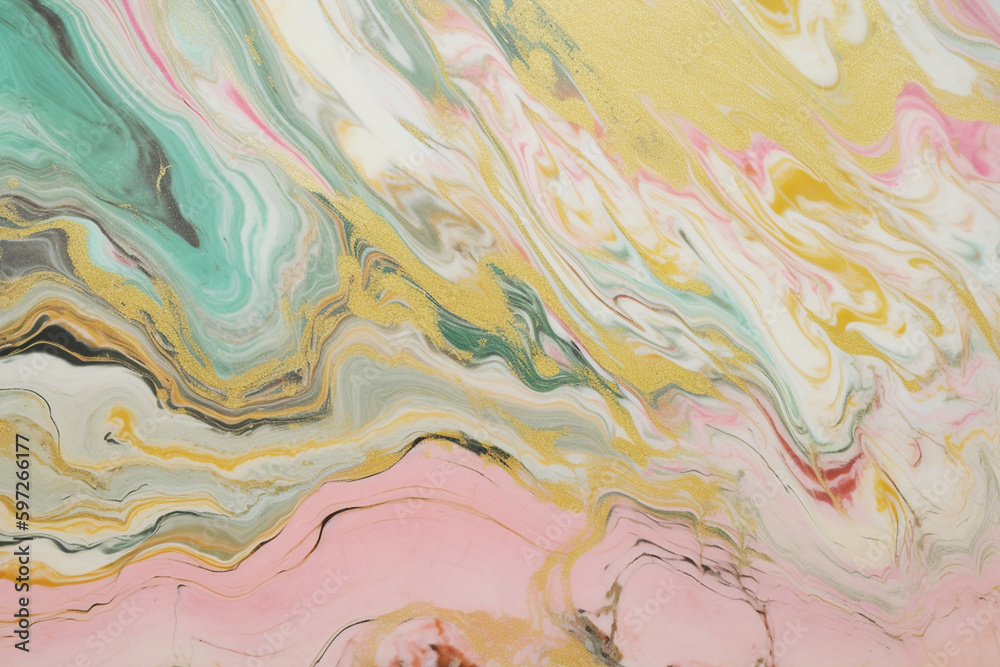 Beautiful colorful golden, green and pink marble texture