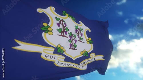 Flag of Connecticut state, region of the United States, waving at wind photo