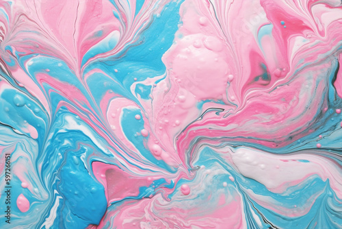 Beautiful colorful blue and pink acrylic paint. Marble texture