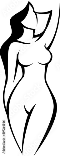 Stylized vector drawing of a beautiful naked woman. The concept of the beauty of the female body and health.