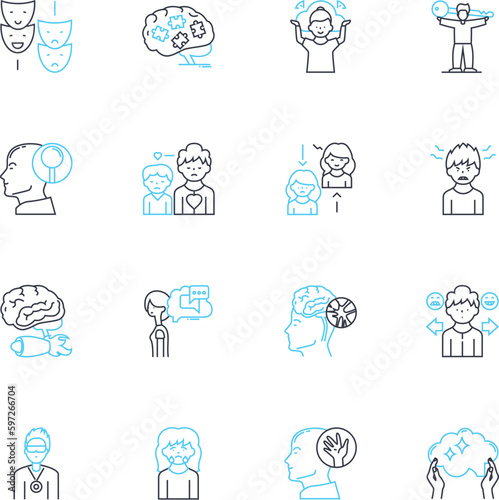 Resilience and perseverance linear icons set. Persistence, Grit, Tenacity, Fortitude, Strength, Endurance, Determination line vector and concept signs. Courage,Bravery,Steadfastness Generative AI