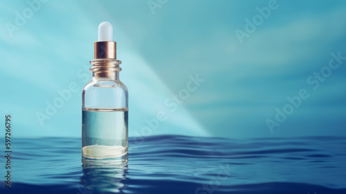 Blue cosmetic serum background. Illustration AI Generative.