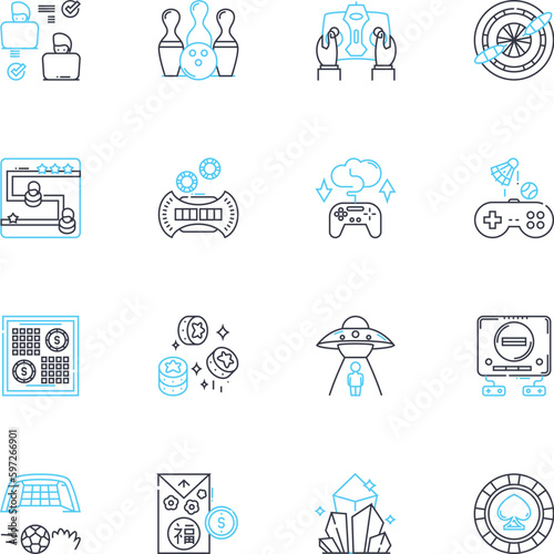 Risk-taking linear icons set. Courage, Thrill, Adventure, Boldness, Daring, Fearlessness, Uncertainty line vector and concept signs. Chance,Venture,Gambling outline illustrations Generative AI