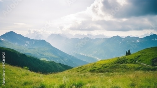 Alps summer background. Illustration AI Generative. © olegganko