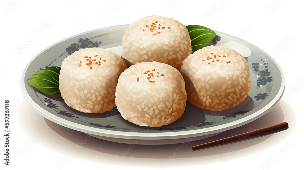 Rice balls on a plate illustrations no background Rice balls on a plate illustrations no background