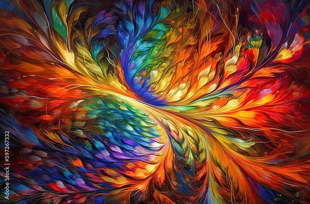 Abstract fractals painting: patterns cascade and interweave, creating a mesmerizing visual rhythm that invites you to lose yourself in their intricate dance. AI-generated - obrazy, fototapety, plakaty 