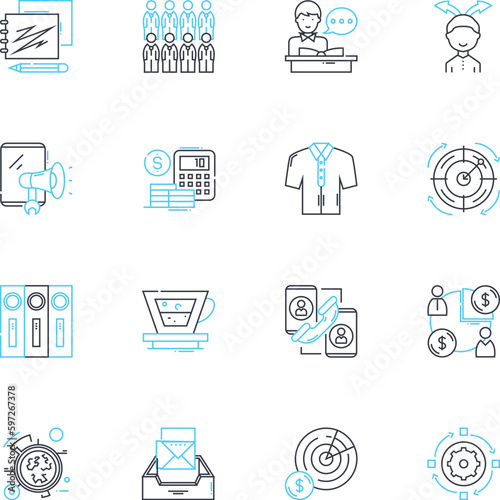 Program Managers linear icons set. Leadership, Coordination, Organization, Communication, Planning, Strategy, Execution line vector and concept signs. Management,Vision,Innovation Generative AI