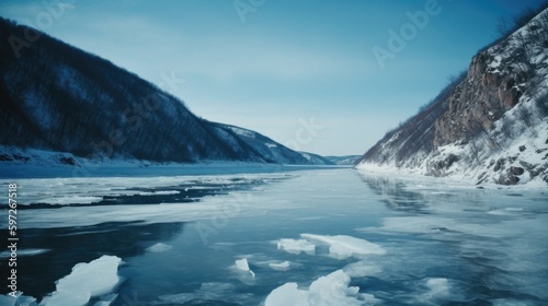 Baykal lake in winter Illustration AI Generative © olegganko
