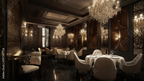 Luxury Restaurant Interior. Illustration AI Generative