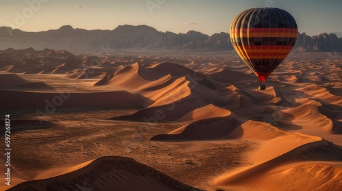 Capturing the majestic beauty of Mars: Stunning photoshoot with hot air balloon over vast desert and rugged mountains with Sony A9 and 35mm lens, Generative AI