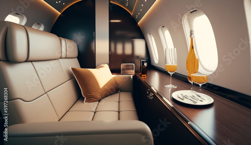 Luxury Jet Interior. Illustration AI Generative.