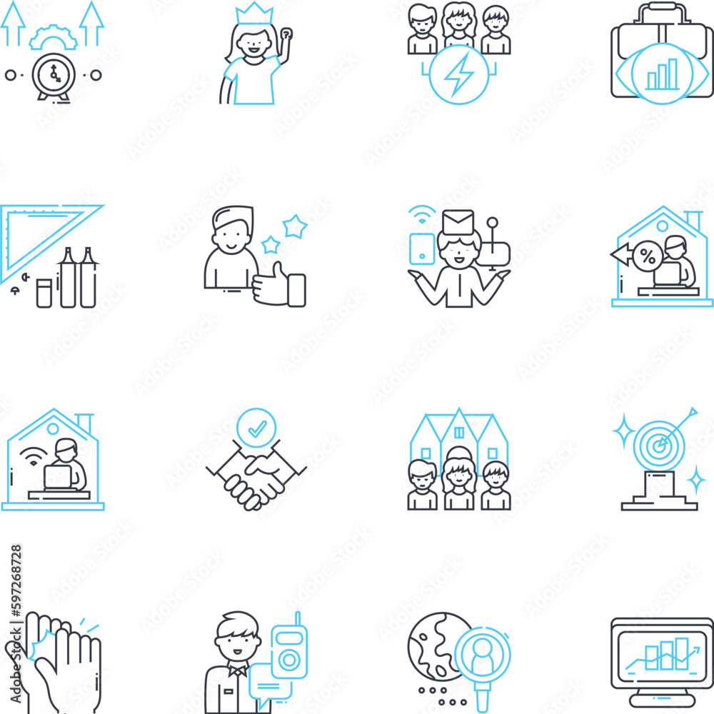 Mundane occupations linear icons set. Janitor, Accountant, Secretary, Cashier, Librarian, Bartender, Gardner line vector and concept signs. Landscaper,Waitress,Housekeeper outline Generative AI