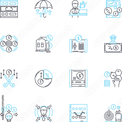 Merchant bank linear icons set. Finance, Investments, Capital, Loans, Credit, Investments, Risk line vector and concept signs. Securities,Wealth,Asset outline illustrations Generative AI