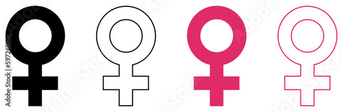 Feminism icons. Female symbol. Flat and line art style. Vector illustration isolated on white background