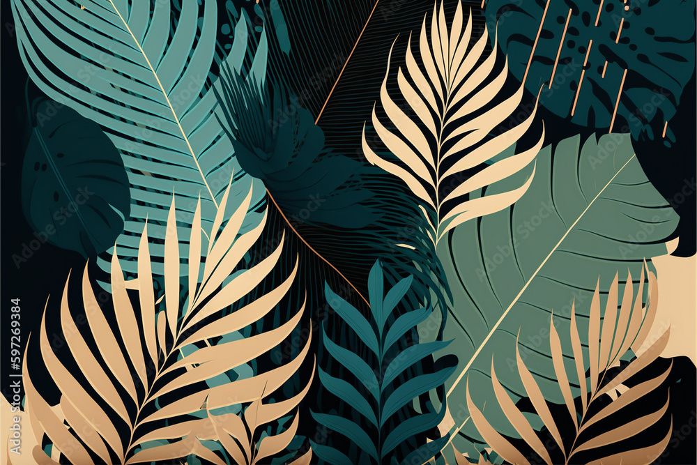 Fototapeta Tropical Leaves: A Texture-rich Background. Generative AI.
