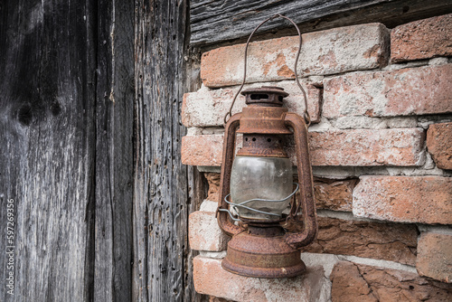 rusty lantern in a abandoned house