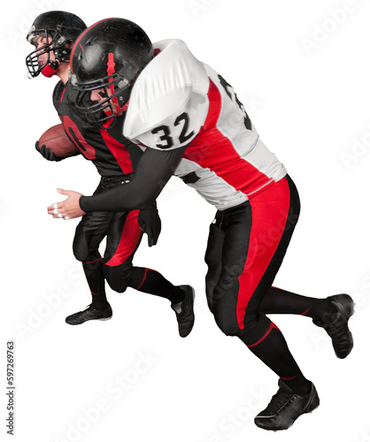 American football players with the ball isolated on a white background