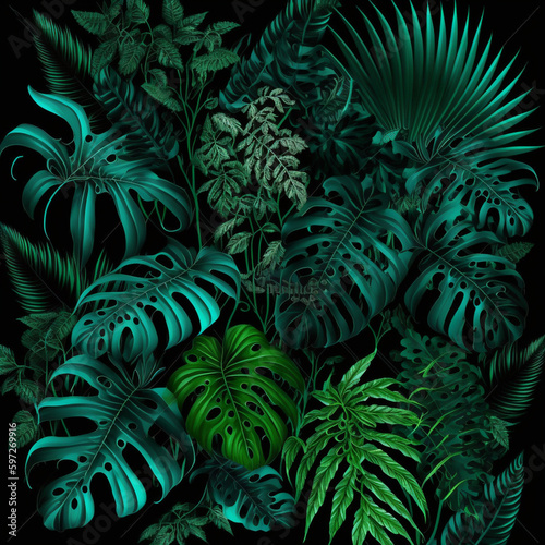 Tropical Leaves  A Texture-rich Background. Generative AI.