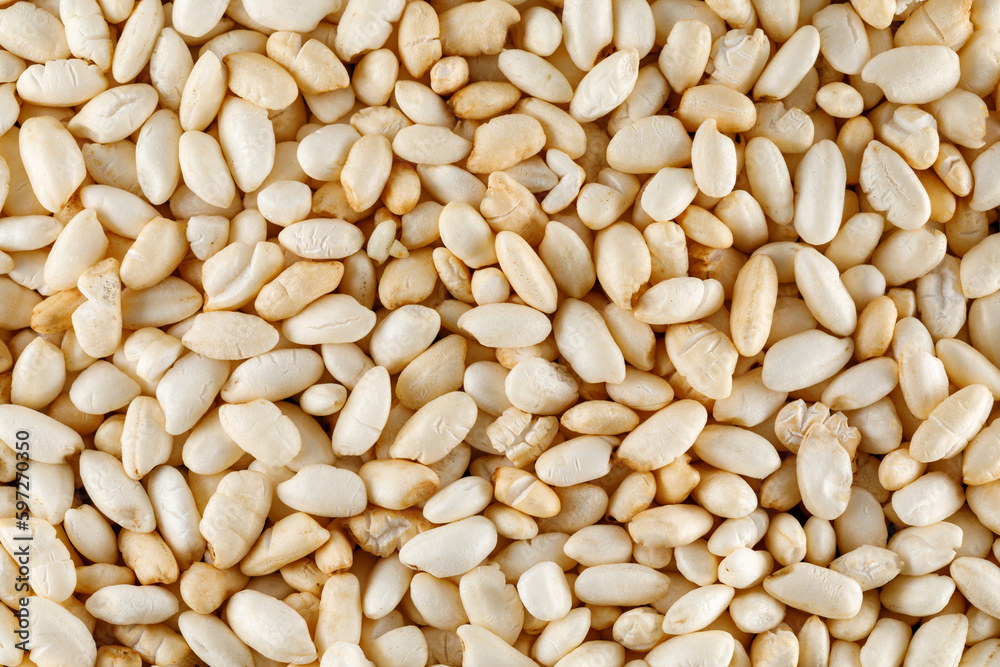 Crisped puffed rice cereal as background texture - close-up