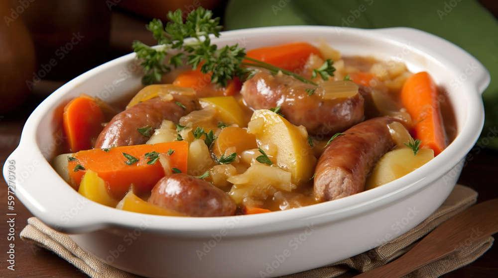 Sausage Casserole - A baked dish . Generative AI Sausage Casserole - A baked dish . Generative AI