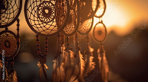 Dream Catcher on the sunset background, generative ai