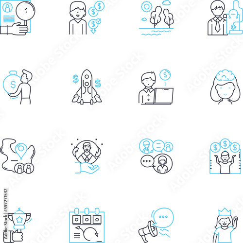 Entrepreneurial Spirit linear icons set. Drive, Innovation, Tenacity, Risk-taking, Creativity, Ambition, Determination line vector and concept signs. Resilience,Visionary,Adaptability Generative AI