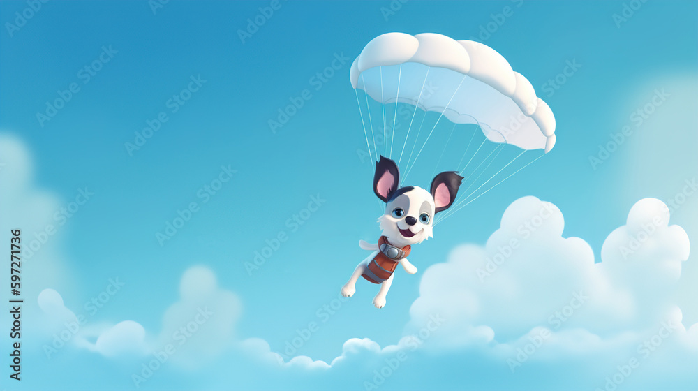 Happy cartoon dog in the sky with a parachute. ai generation Stock ...