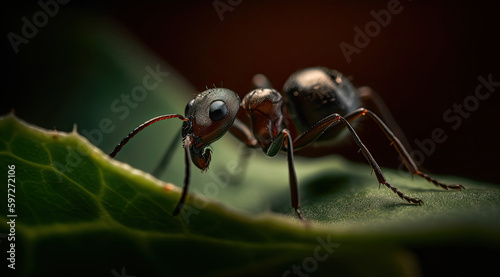 Ant on a Leaf with Shallow Depth of Field PNG Image. © mxi.design