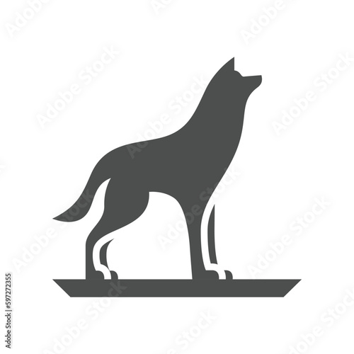 Wolf silhouette logo design. Howling predator sign. Wild canine animal symbol