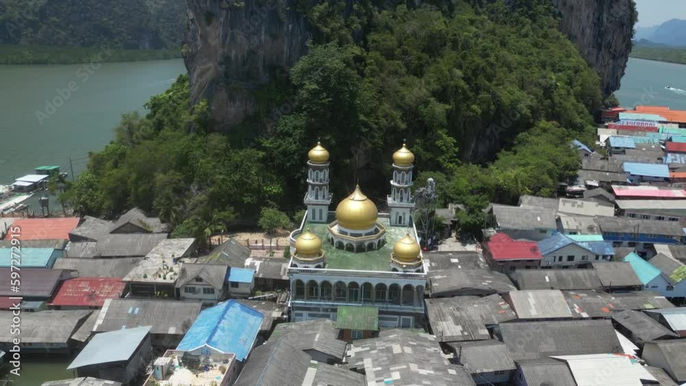 Aerial view of Ko Panyi is a fishing village in Phang Nga Province, Thailand 