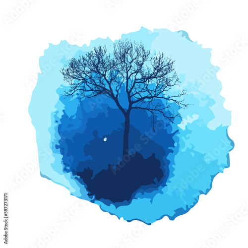 The object is a tree with birds in a watercolor. Vector illustration