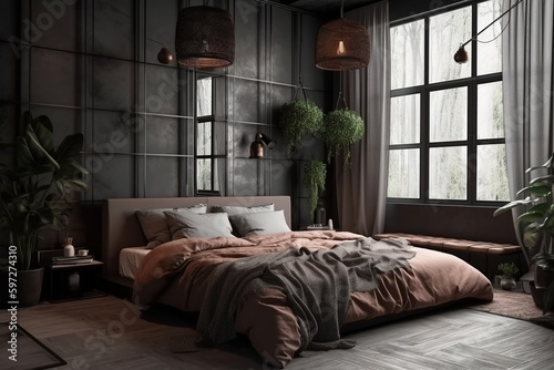 interior of a bedroom, loft style-Ai © Master-L