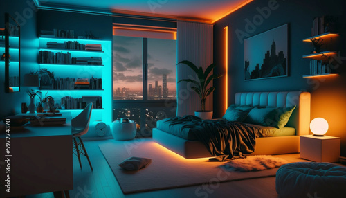 Luxurious stylish apartment interior, Modern bedroom interior .Generative AI.